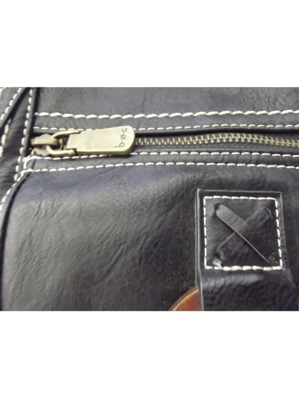 b.o.c. Backpack black faux leather white accent stitching wooden ring BORN